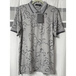 NWT G/FORE G4 Men’s Large Floral Botanical AOP Golf Polo Shirt Grey Tech Jersey